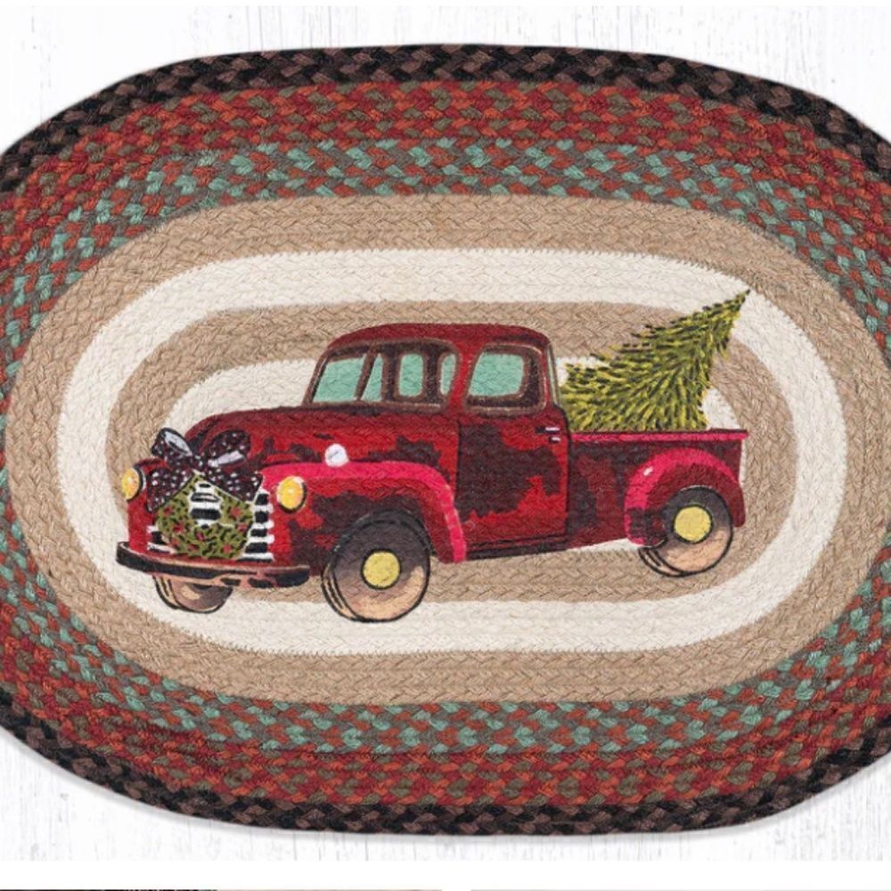 Farmhouse Old Red Truck New Jute Braided Throw Rug Christmas Holiday 20x30
